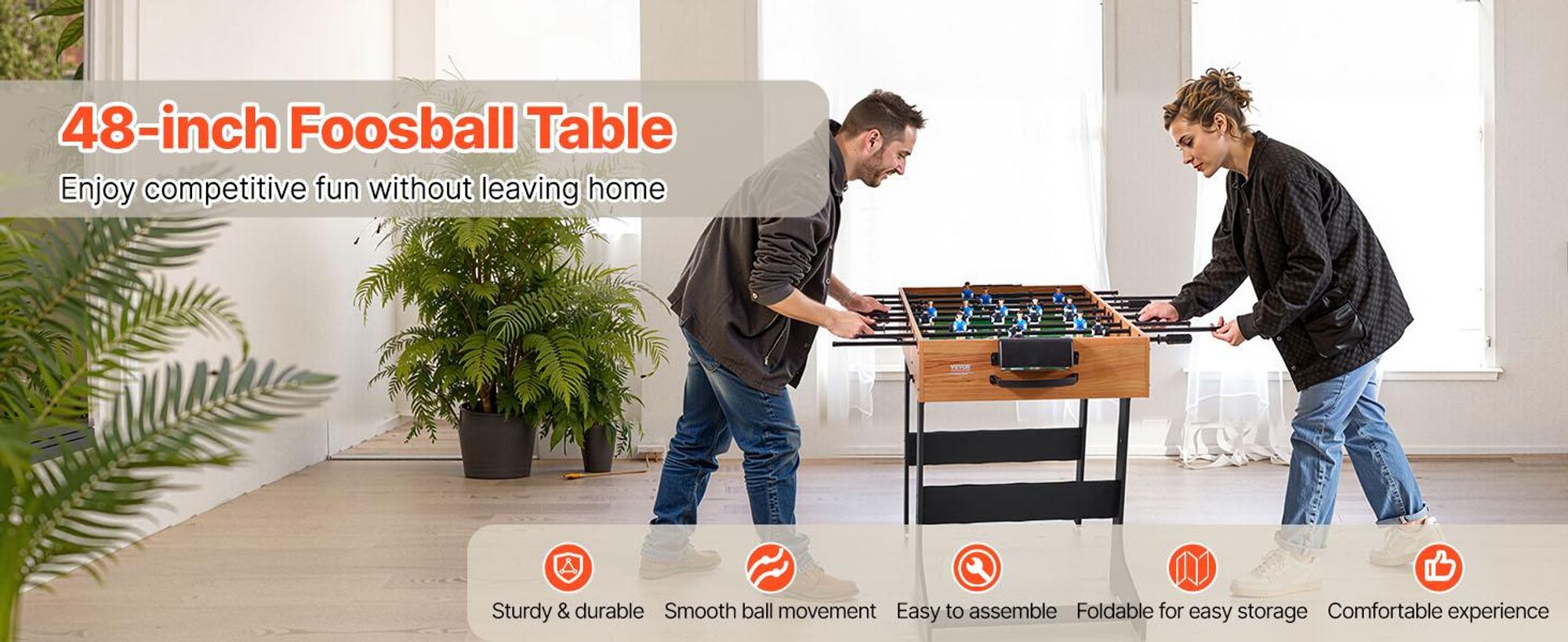 VEVOR Klappfußballtisch, 42 Zoll Standardgröße Fußballtisch, Indoor Vollgröße Fußballtisch für Zuhause, Familie und Spielzimmer, Fußball mit Fußballtisch-Set, inklusive 2 Bälle, 1065x605x810 mm