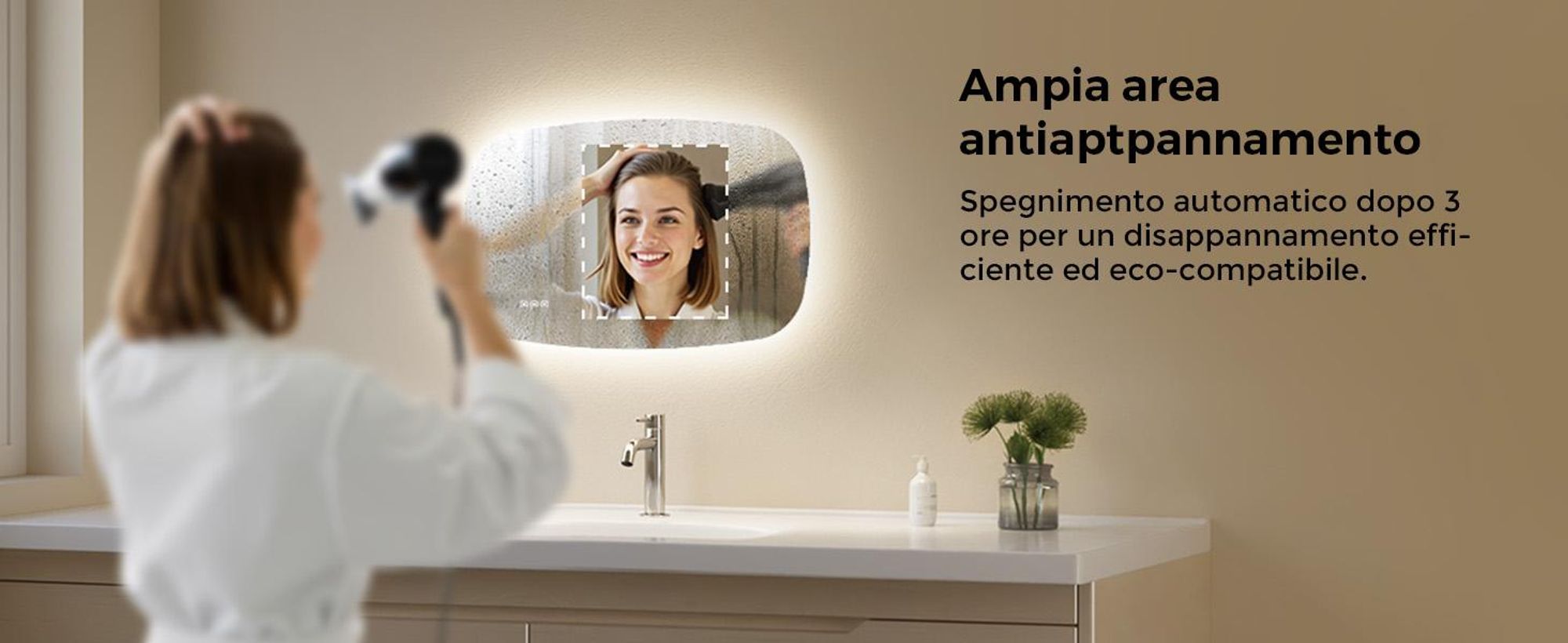 S'AFIELINA 95×60 cm specchio da bagno con illuminazione Specchio ovale a LED con interruttore a sfioramento, dimmerabile a 3 colori di luce regolabili, antiappannamento, funzione memoria
