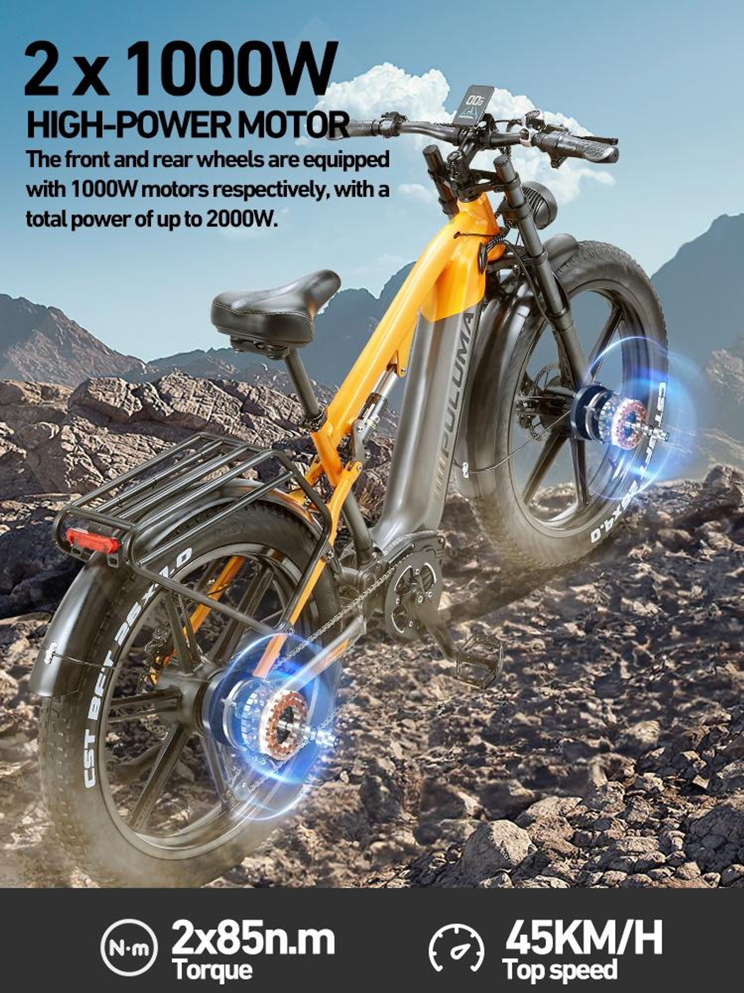 PH003 E-Motorrad mit Doppelmotor, Vorder- und Hinterradantrieb, 48V 20Ah, Reichweite bis 90 km, maximale Traglast 200 kg