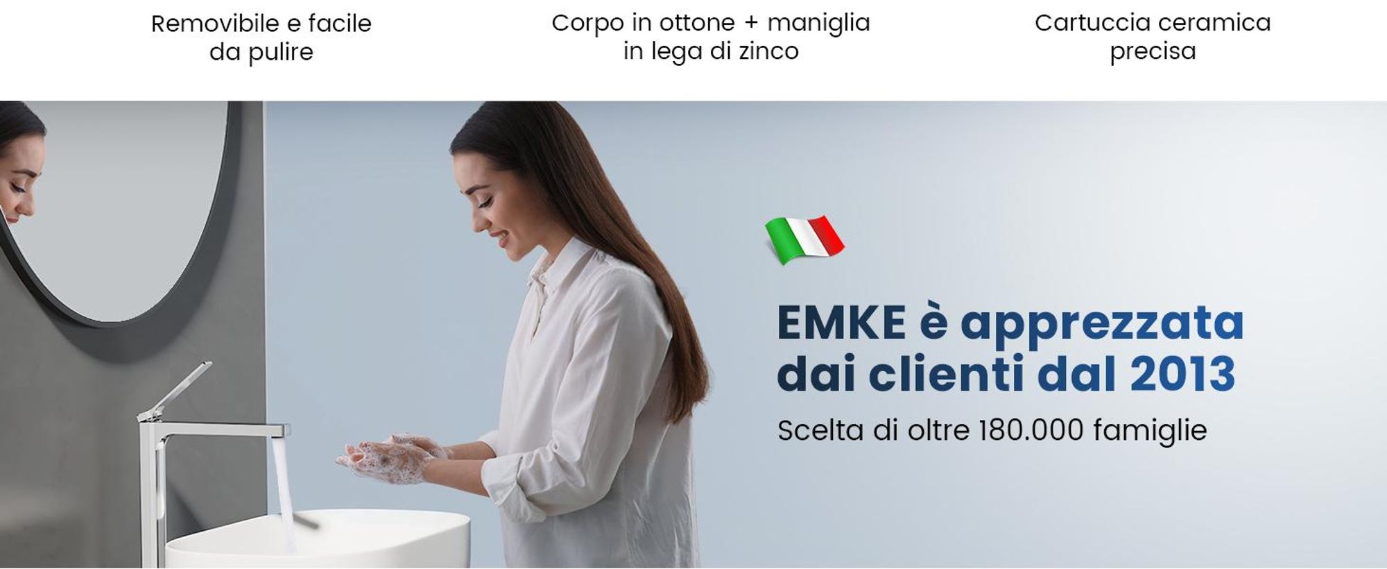 EMKE Rubinetto bagno cromo 335x233x46mm, ottone, cartuccia ceramica, miscelatore bagno, miscelatore lavabo, miscelatore lavabo