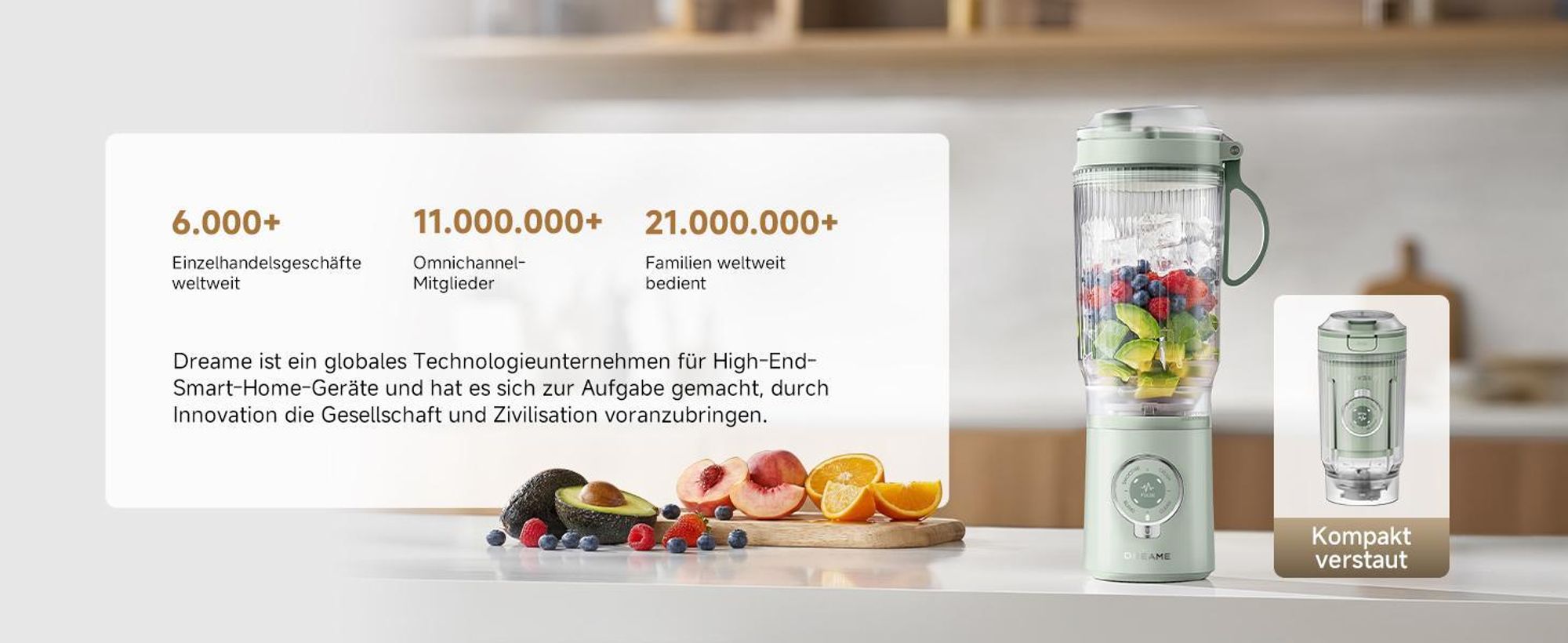 Dreame PB10 PortFresh Tragbarer Mixer,abnehmbares Motorgehäuse,Schnellladefunktion,880ml BPA-freier Mixbecher,500ml,5 Funktionen,Selbstreinigung,Grün