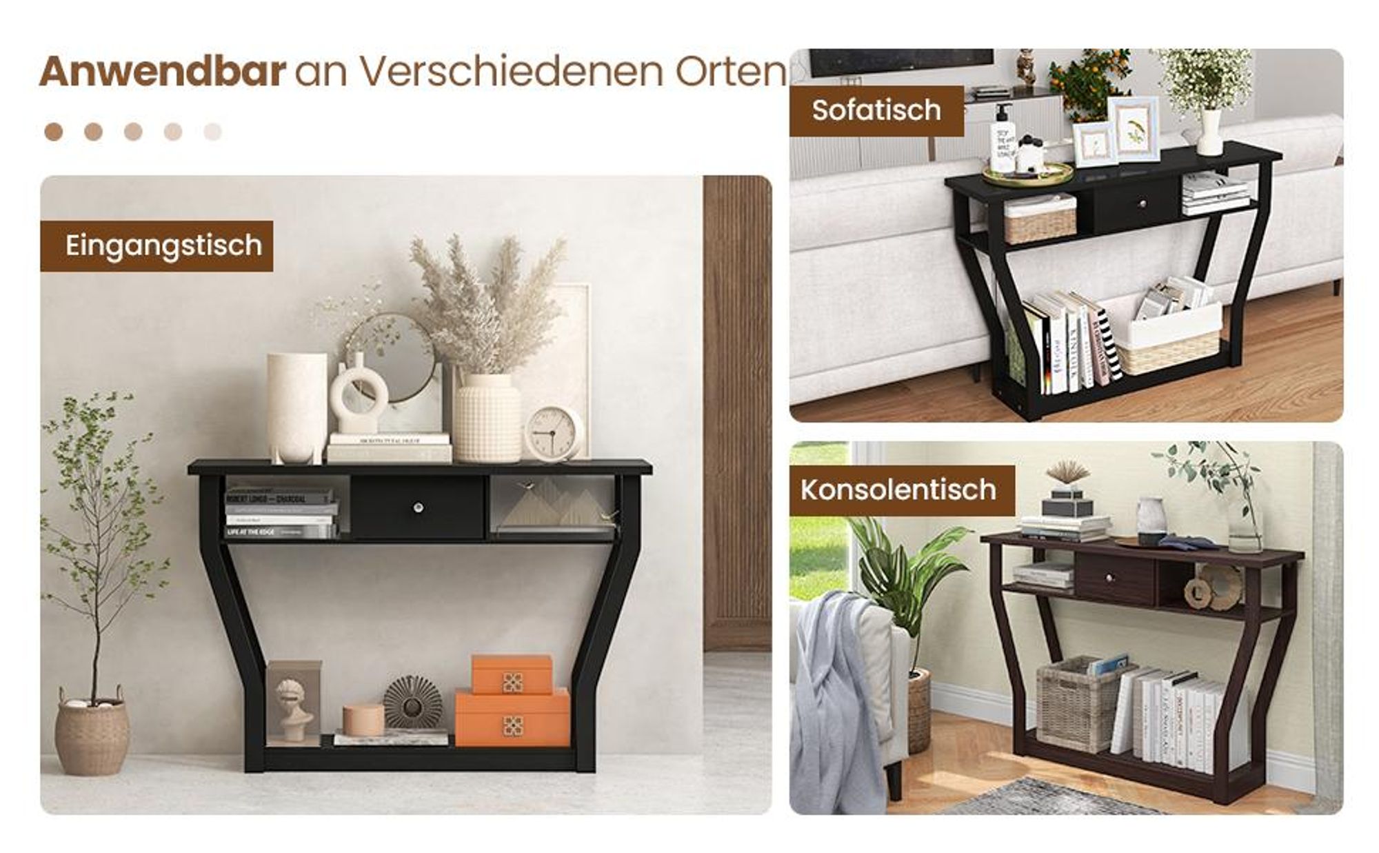 COSTWAY Konsolentisch mit Schublade und Regal, Flurtisch Beistelltisch schwarz