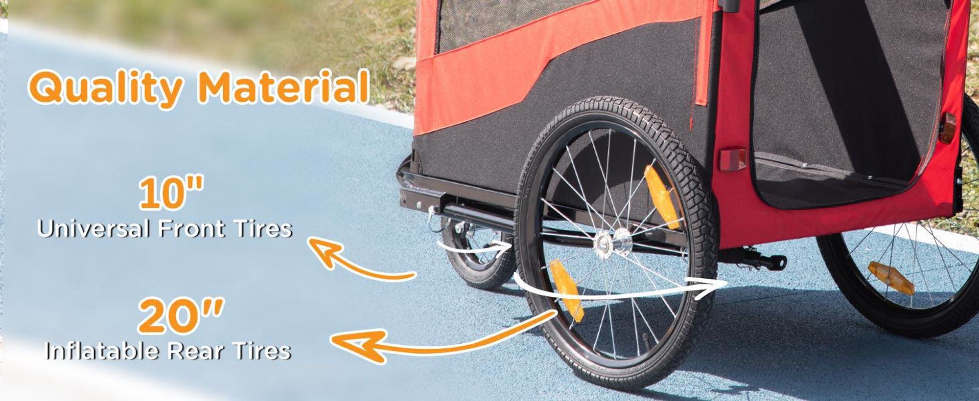 Przyczepka rowerowa dla psa PawHut 2 w 1, wózek dla psa z odblaskami, wózek dla psa o wadze maks. 30 kg, przyczepka rowerowa dla dużych psów, tkanina Oxford, kolor czerwony