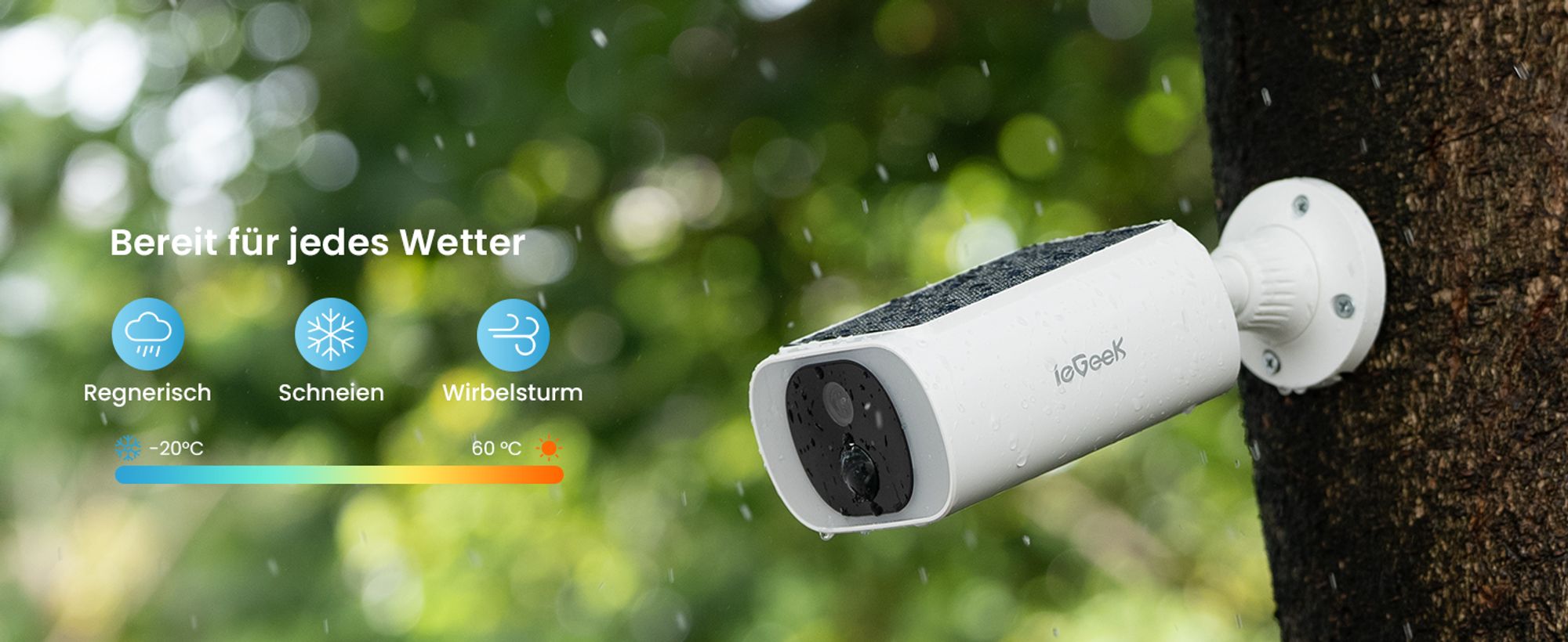 ieGeek 2K Überwachungskamera Aussen Akku, 2.4Ghz überwachungskamera Aussen Solar mit Built-In Solarpanel,Farbnachtsicht, PIR-Bewegungserkennung, Alexa