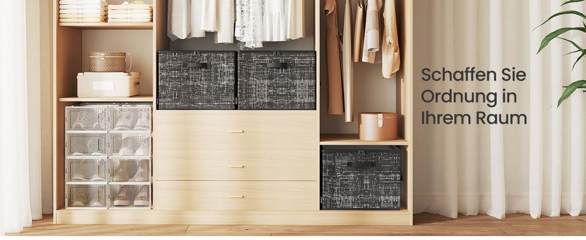 Schuh-Organizer, für bis zu 16 Paar Schuhe, Schuhaufbewahrung, Griffe, transparenter Deckel, für Schlafzimmer