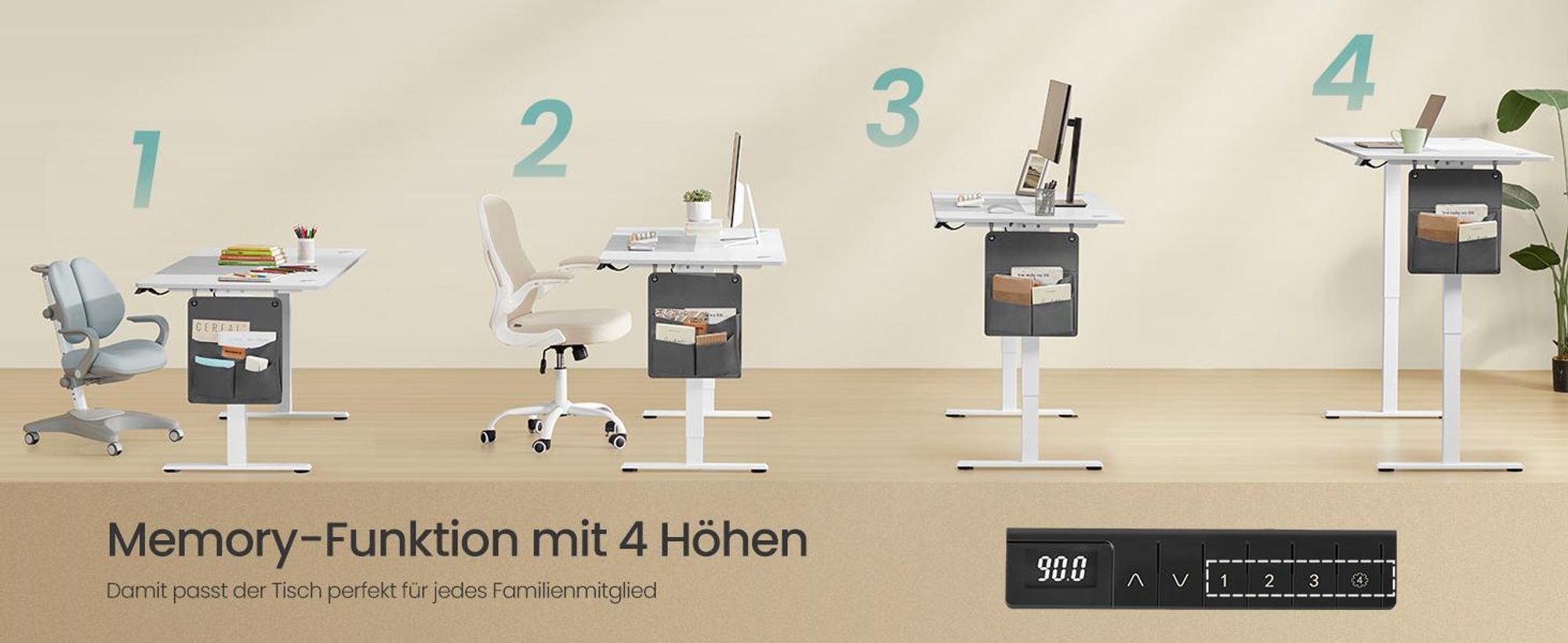 SONGMICS Höhenverstellbarer Schreibtisch elektrisch 120cm, stufenlos verstellbar, USB-A-Anschluss, Memory-Funktion mit 4 Höhen