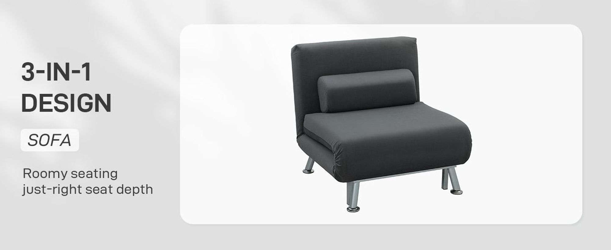 HOMCOM - Fotel do spania - imitacja aksamitu (100% poliester), stal - 75L x 70W x 75H cm - ciemnoszary