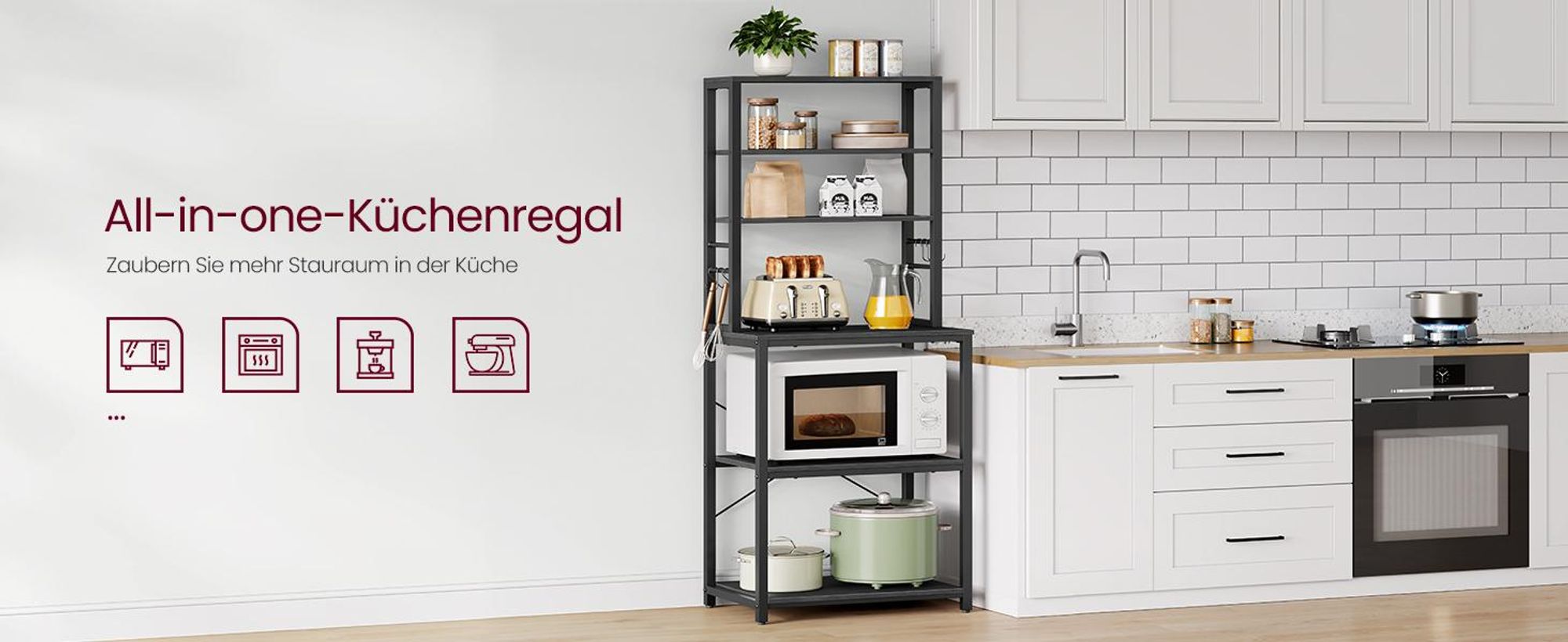 VASAGLE Küchenregal, Standregal, 40 x 60 x 167 cm, Anthrazitgrau-Tintenschwarz