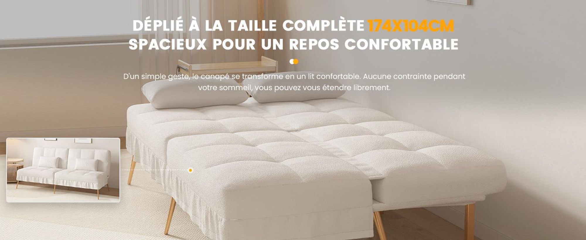 COMHOMA Canapé-lit avec fonction sommeil, canapé pliant, canapé-lit, canapé d'angle, canapé-lit pour invités, canapé 3 places, avec dossier réglable en tissu Teddy