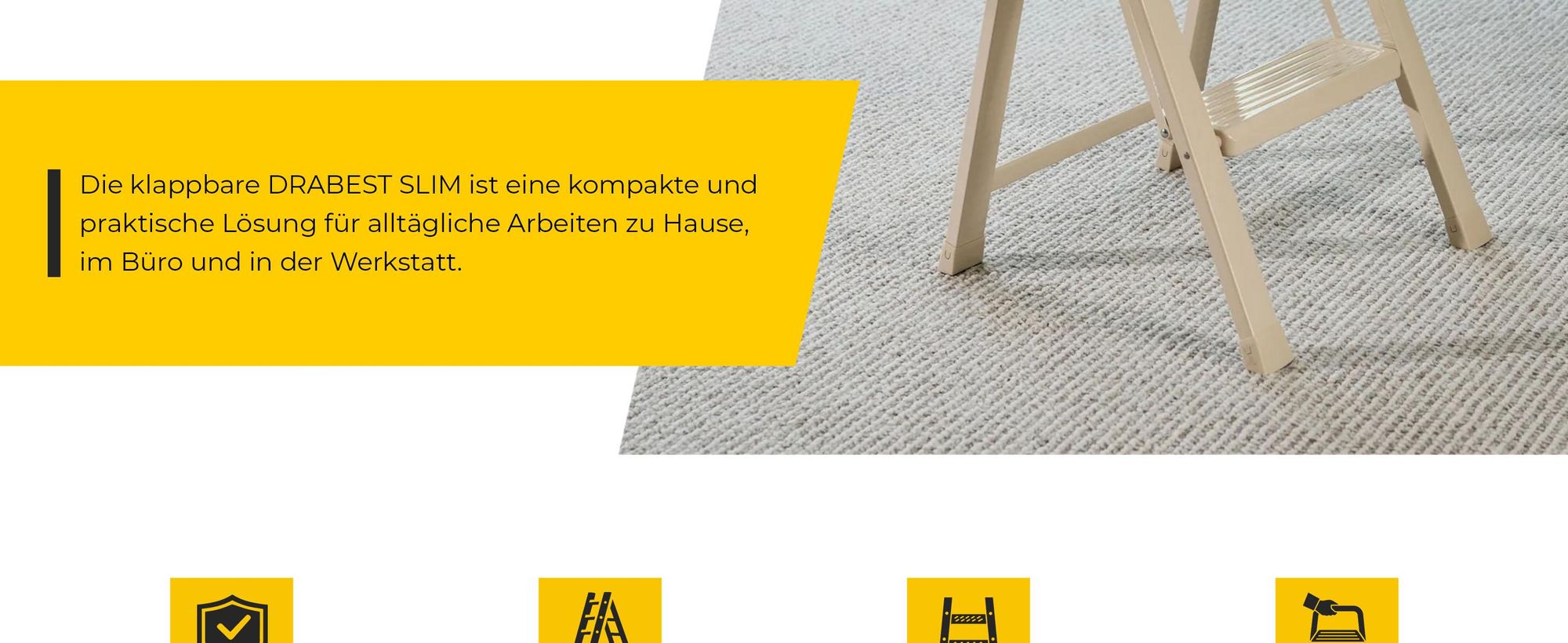 Drabest | Haushaltsleiter - Slim - 2-stufig - Klappbar - Max. Belastung 150 Kg - Cremefarben