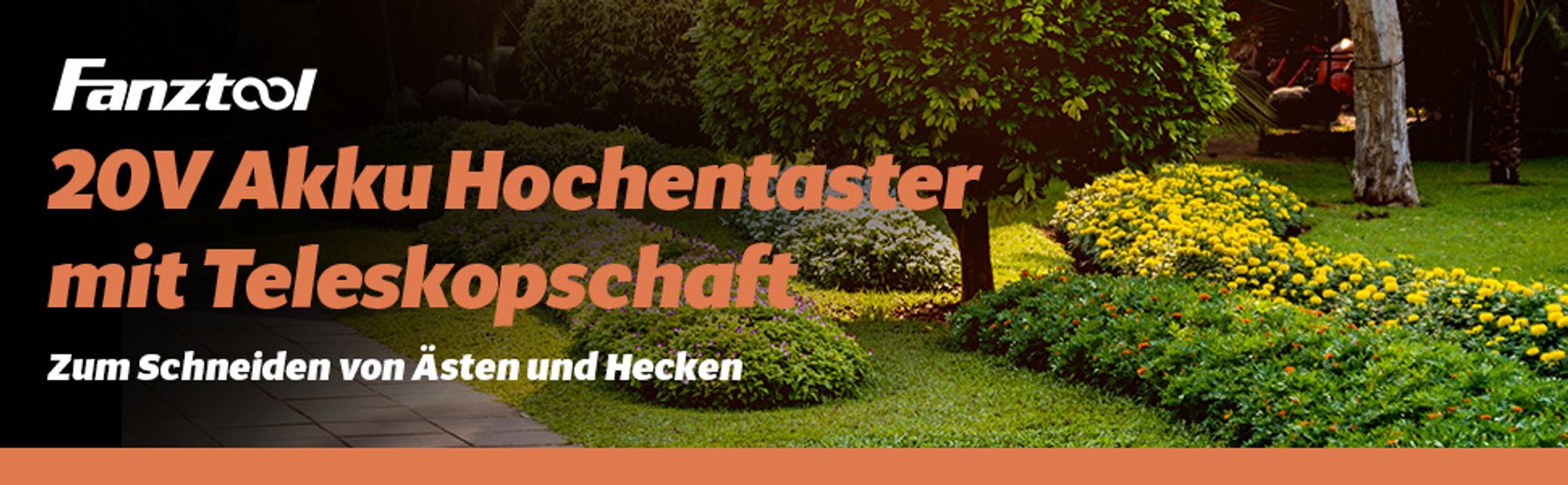 FANZTOOL 20V Akku-Hochentaster, bis 5 m Höhe, 17 cm Schnitt, 20 cm Schwert, leicht, inkl. 2,5Ah Akku