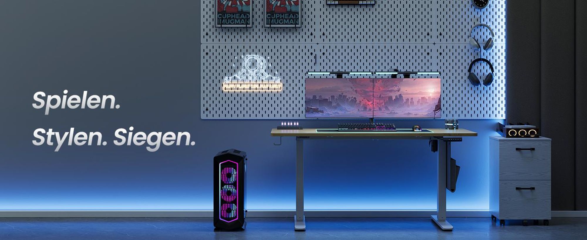 SONGMICS Höhenverstellbarer Schreibtisch, 140 cm, USB-C-Anschluss, Memory-Funktion mit 4 Höhen