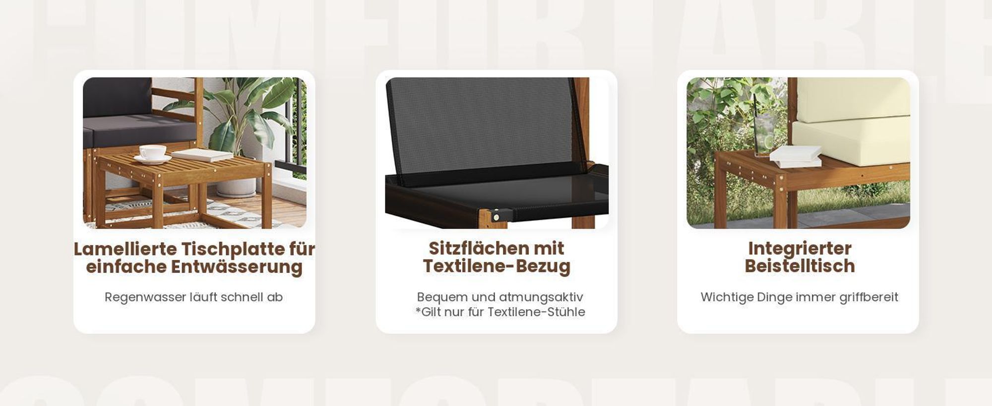 vidaXL Outdoor-Sofagarnitur mit Kissen 3 pcs Natur und Anthrazit