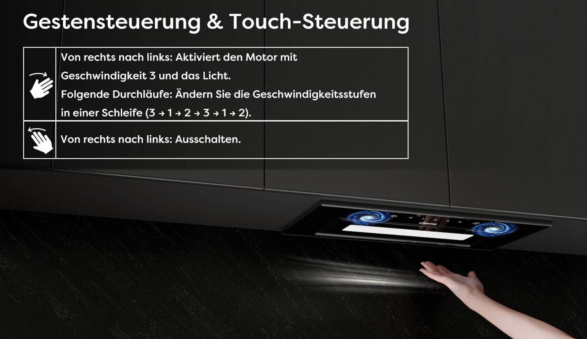 CIARRA Unterbauhaube, Einbau-Dunstabzugshaube 460 m³/h Max. Touch-Bedienung & Handgesten-Steuerung, Abluft & Umluft VM6931B