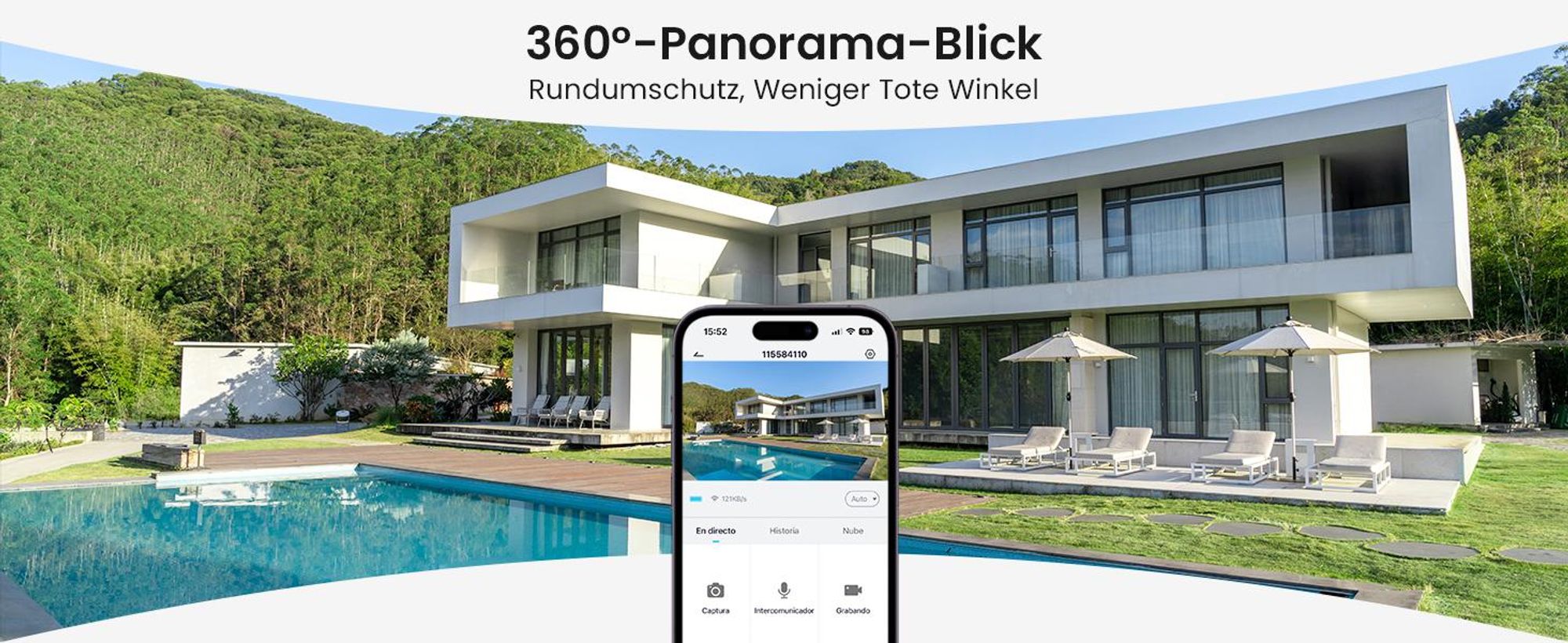 2K 3MP Überwachungskamera Aussen Solar 360° PTZ Kamera Aussen Akku 2.4GHz Kabellos Überwachungskamera mit PIR Bewegungsmelder Farb-Nachtsicht