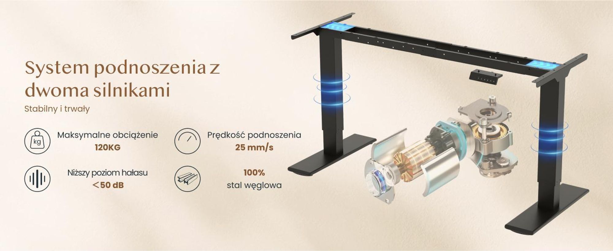 FLEXISPOT QB2 Biurko z regulacją wysokości Elektryczne 180x80cm, 2 MOCNE SILNIKI, nośność 120 kg, ochrona przed kolizją, 4 funkcje pamięci (brązowe)