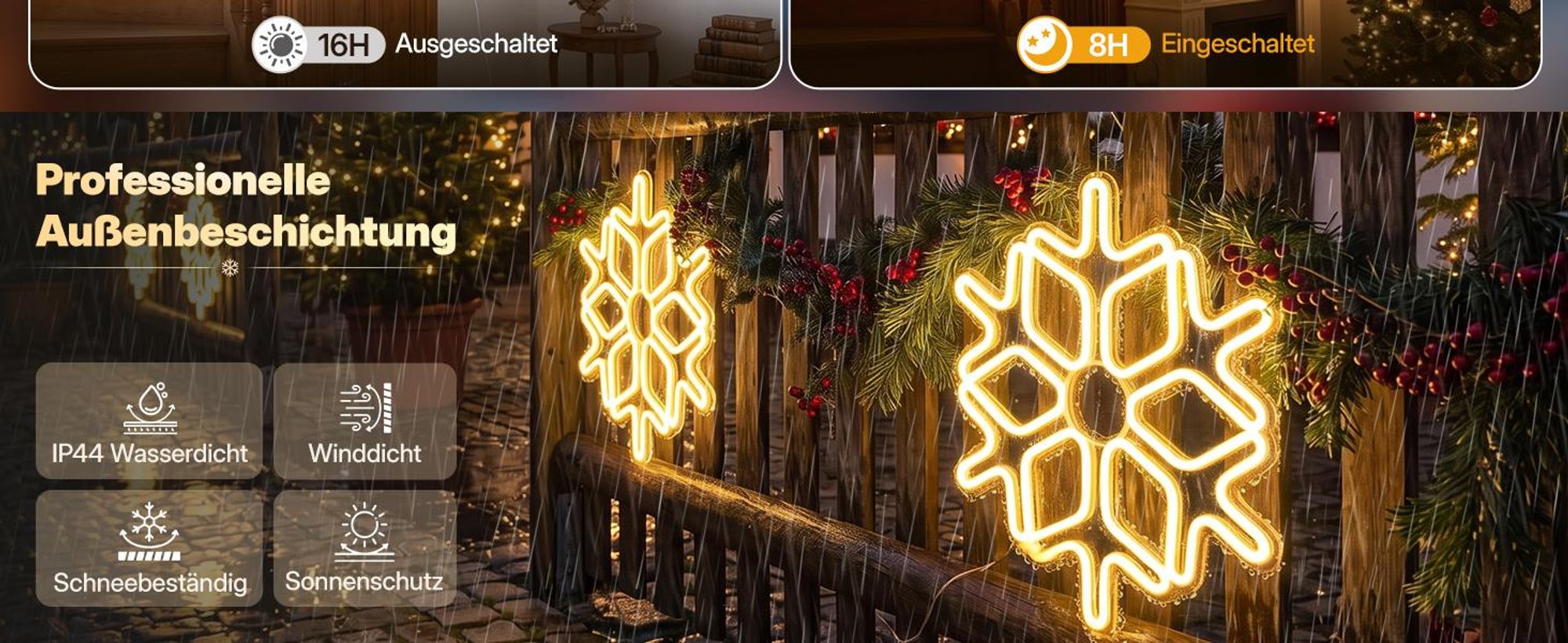 SALCAR 40cm Schneeflocken Deko Weihnachten, LED Schneeflocke Beleuchtet Fenster