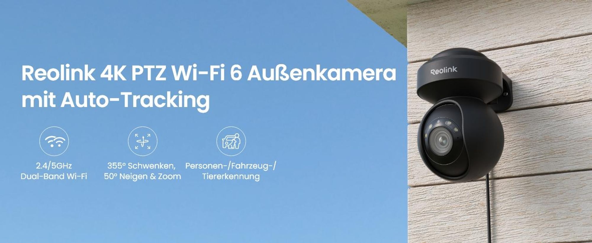 Reolink E1 Outoodoor Pro, 4K 8MP PTZ Wi-Fi 6 Überwachungskamera Aussen, Auto-Tracking, 3X optischer Zoom, Farbnachtsicht, KI-Erkennung, Schwarz
