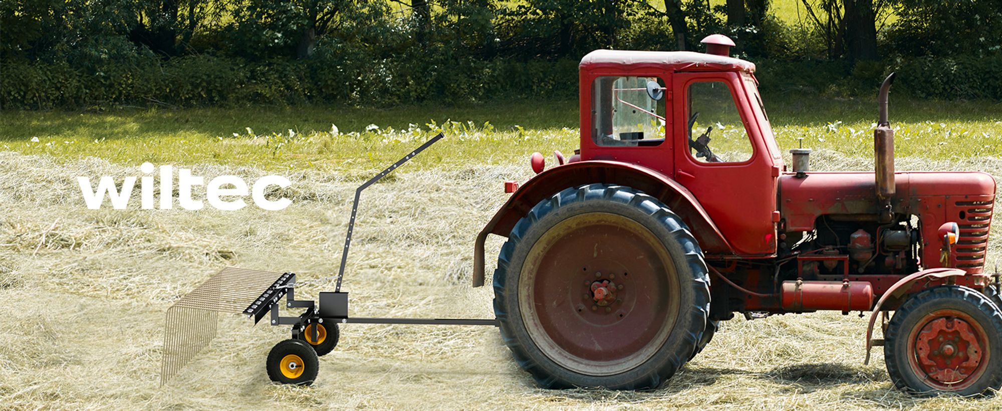 Wiltec Rasentraktor Rechen mit 148 cm Arbeitsbreite, Rasenlüfter zum Entmoosen und Laubrechen auf Rasen, Vertikutierer für Aufsitzmäher, ATV und UTV