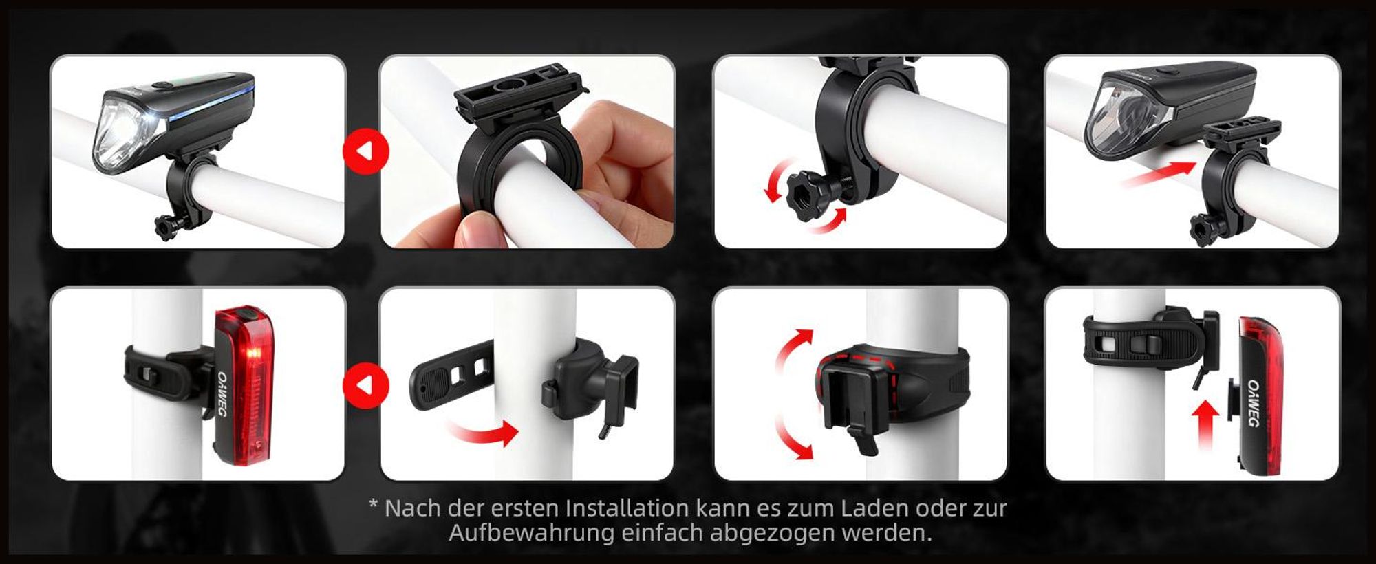 Fahrradlicht Set StVZO-zugelassen Beleuchtungsset, USB-C Aufladbar wasserdicht Fahrradlampe LED Frontlicht + Rücklicht mit Bremslicht & Blinkfunktion