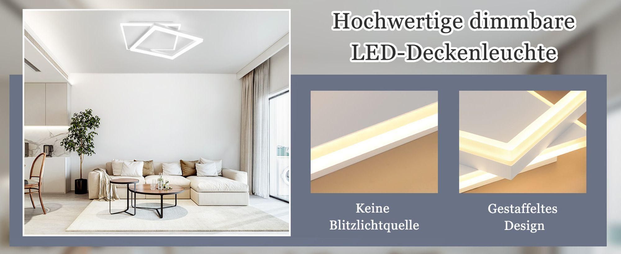 ZMH LED Deckenleuchte Weiß Wohnzimmer Dimmbar mit Fernbedienung Deckenlampe 44W Quadratisch Metall für Schlafzimmer Büro Küche Esszimmer