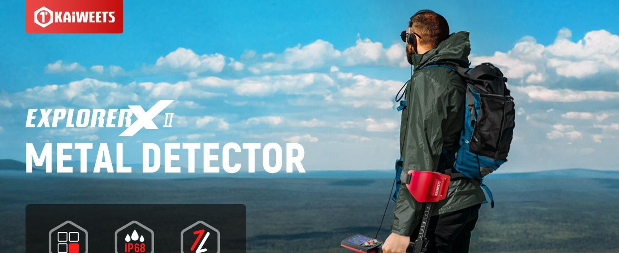 Detektor kovů KAIWEETS Explorer X III, barevný LCD displej, skládací, vodotěsný podle normy IP68