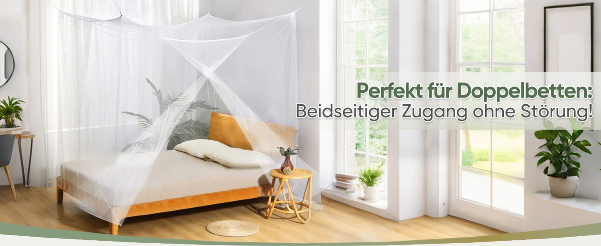 SEKEY Moskitonetz Bett für Doppelbett– 220x200x200cm(dubbele openingen）Großes Mückennetz für Reise und Zuhause, Feinmaschiges Fliegennetz mit Klebehak