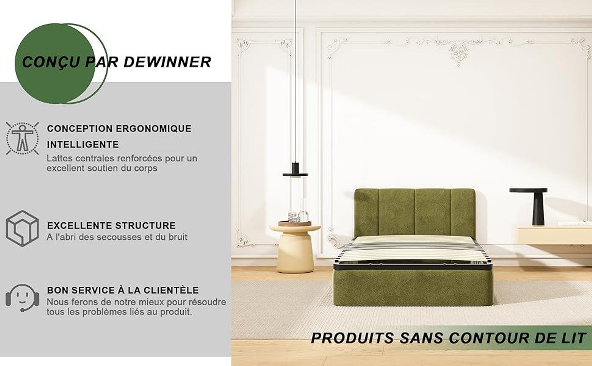 DEWINNER - Sommier 90x190 cm | 1x15 Lattes Peuplier Naturel | Cadre Noir Renforcé | Ergonomique | Compatible Boxspring | Montage Facile sans Outils