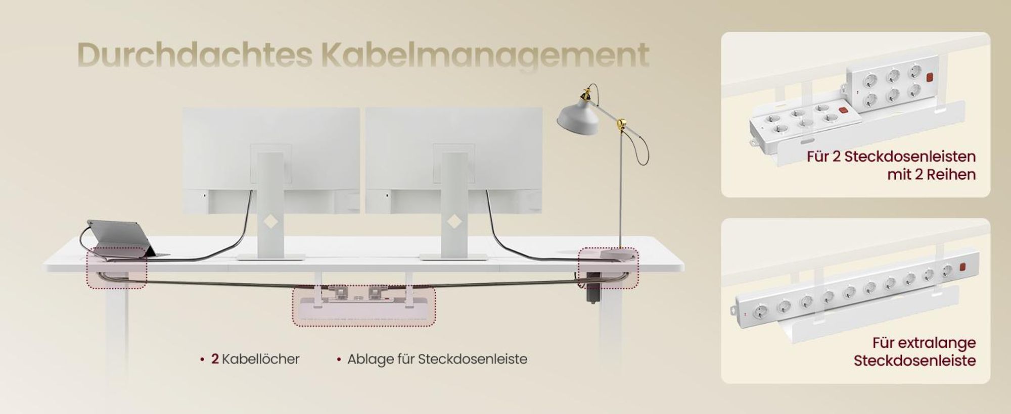 VASAGLE Höhenverstellbarer Schreibtisch, 180 cm, USB-C-Anschluss, Ablage für Steckdosenleiste, Erinnerung bei langem Sitzen, 3 Speichertasten