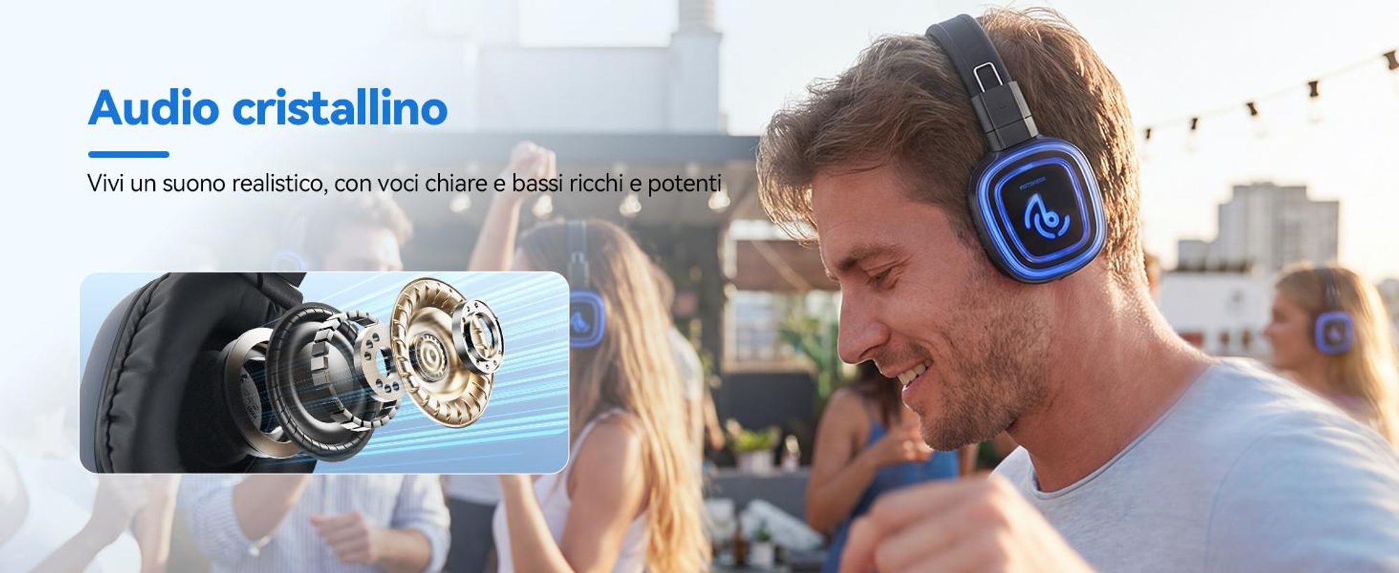 Retekess TA004S Silent Disco: cuffie wireless, sistema audio versione migliorata, 6 canali con Bluetooth, pieghevoli, per TV, yoga, meditazione