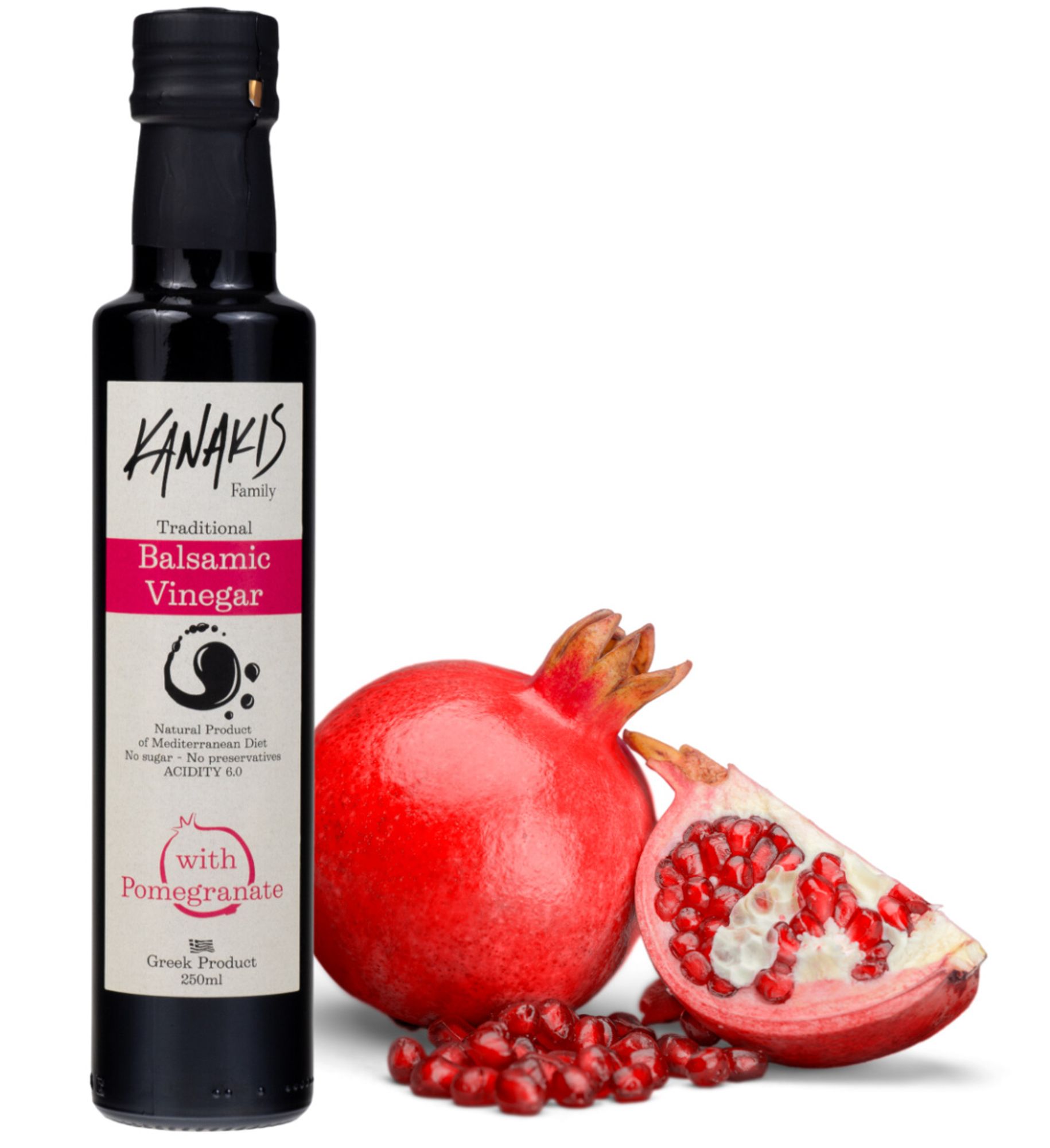 Kanakis | Balsamico-Essig Mit Granatapfel - 250 ML - Süß-Saurer Geschmack - Elegante Flasche