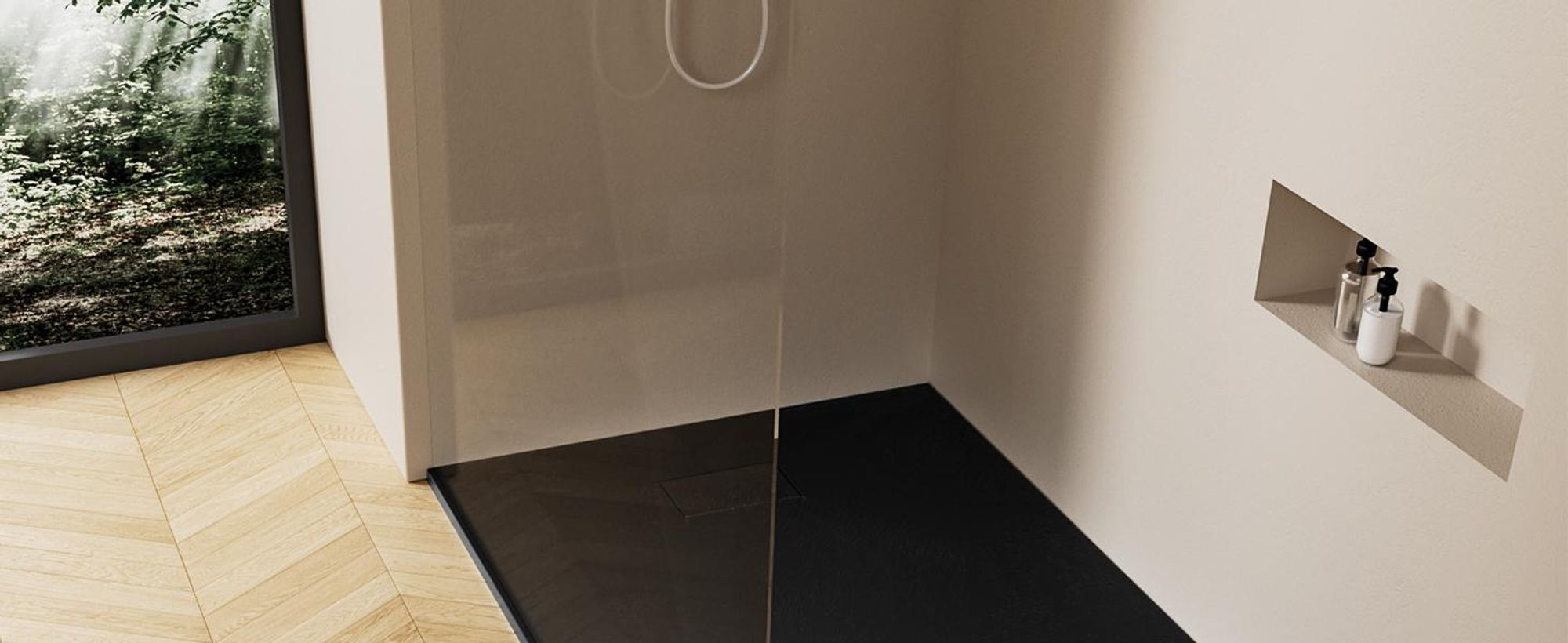 EMKE Duschwanne Flach Rechteckig 140x90cm Duschtasse mit Rutschfeste Struktur in Schwarz Steinoptik