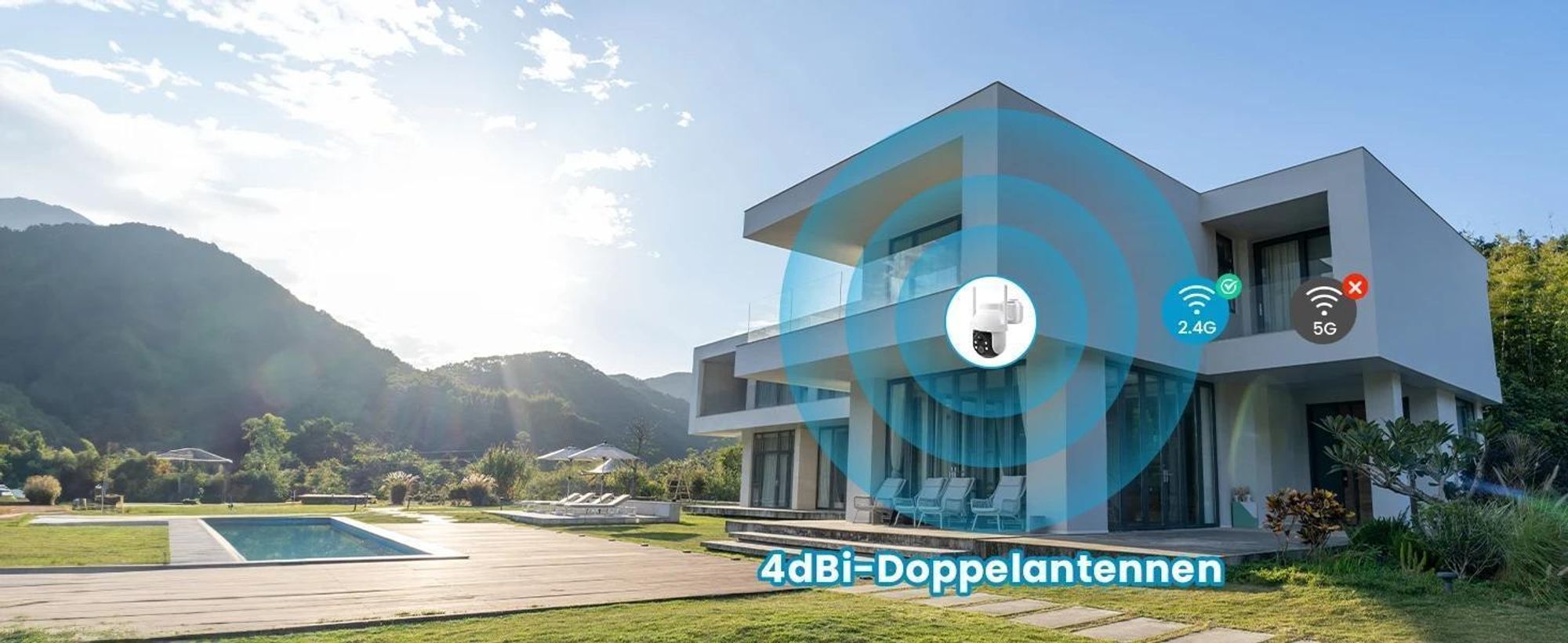 3 Stück 2K 3MP Überwachungskamera Aussen Solar 360° PTZ Kamera Aussen Akku 2.4GHz Kabellos mit PIR Bewegungsmelder Farb-Nachtsicht 2-Wege-Audio