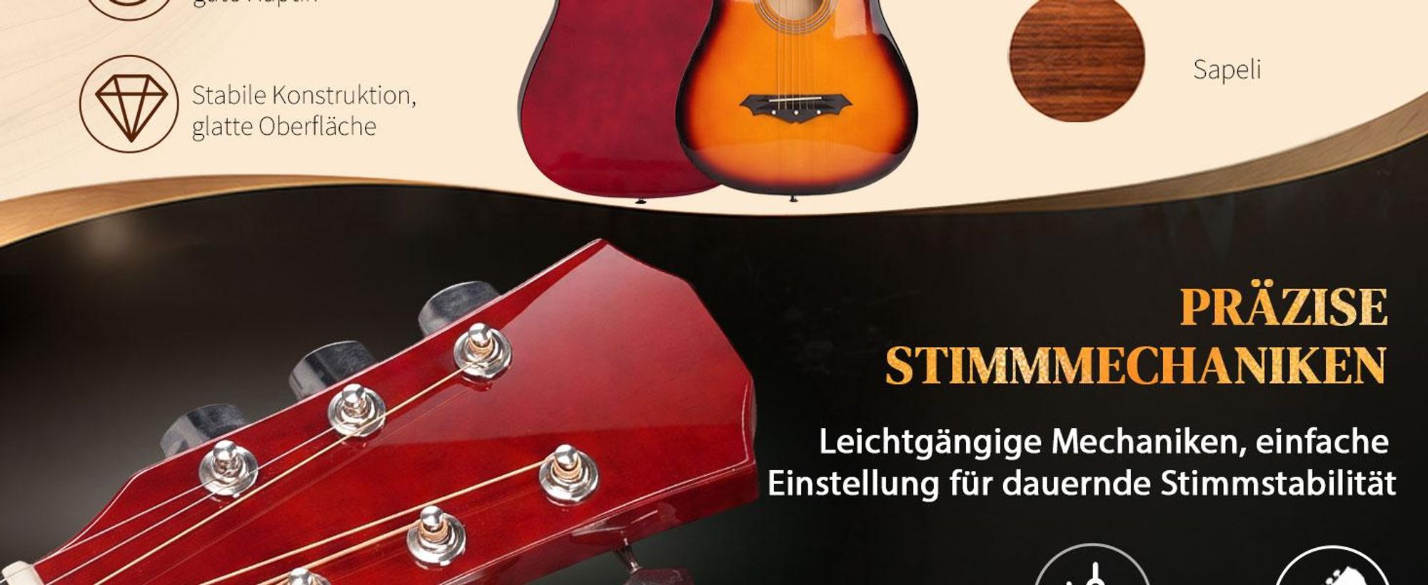 FCH Akustikgitarre 38 Zoll Cutaway Westerngitarre Set, Holz Gitarre für Anfänger Erwachsene Jugendliche Kinder, Komplettes Zubehörpaket Sunburst
