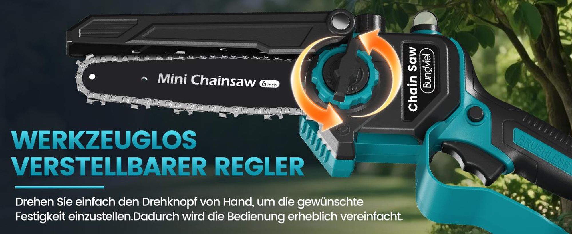 Akku Hochentaster 4in1 Akku Gartenset Bürstenloser Motor 6 Zoll Akku Kettensäge Akku Hochentaster Astschere 40mm Teleskopstange 2x4000mAh Akkus
