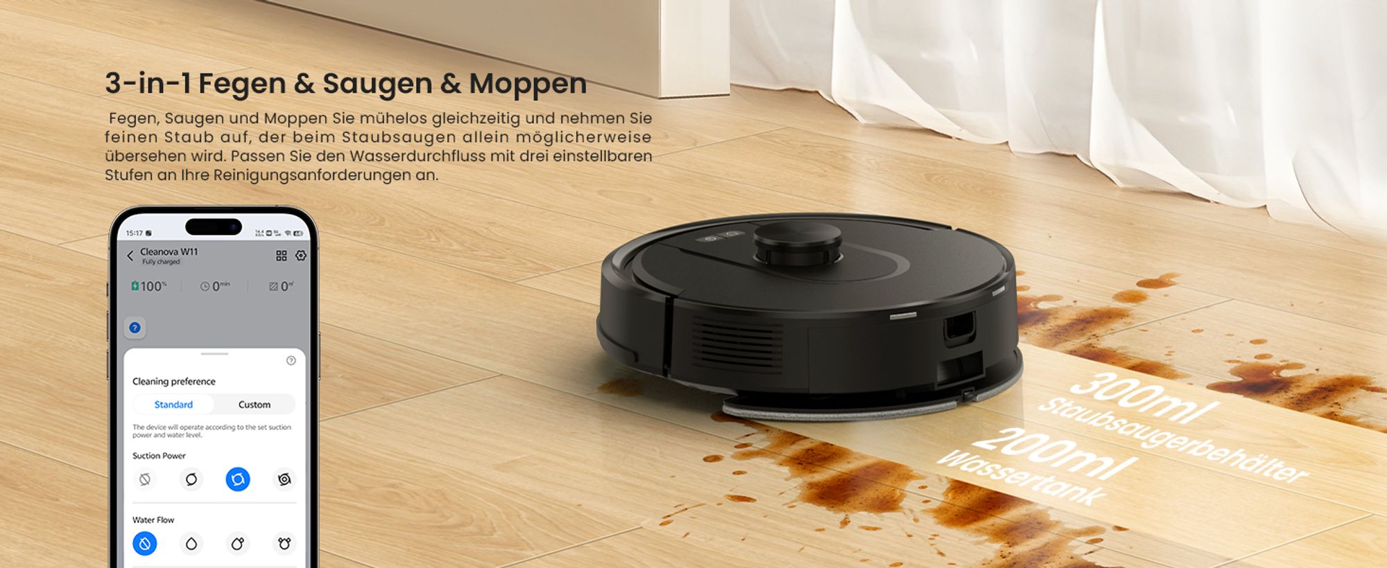3-in-1 Fegen Saugen Moppen Vactidy W11 3-in-1 Staubsauger Roboter Saugroboter mit Wischfunktion