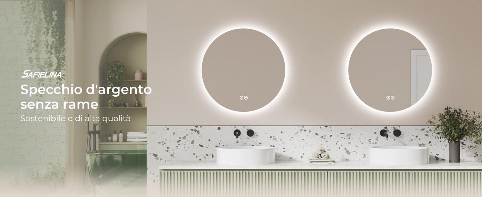 S'AFIELINA Specchio da bagno a LED specchio rotondo da parete con interruttore a sfioramento, 3 luci 3000/4000/6500K 80 cm