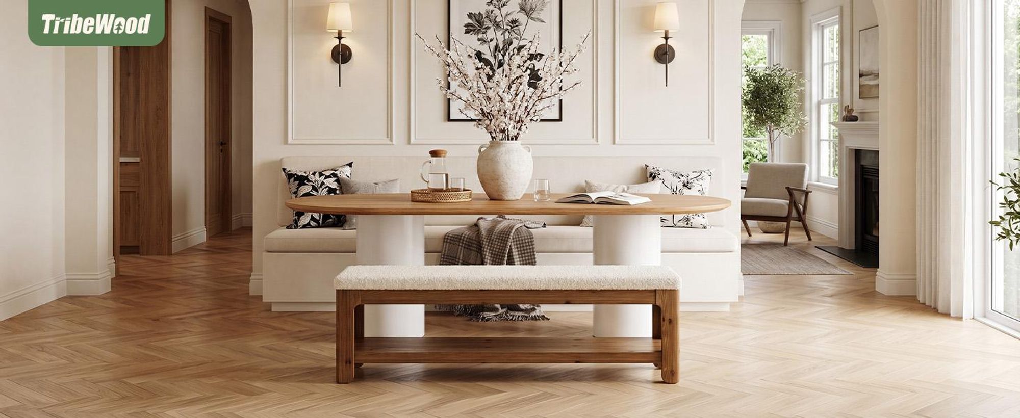 Tribesigns Essbank aus Massivholz, 140 cm, mit stabilem Gestell, gepolsterte Bank im Landhausstil mit 2-stufigem AblagefachEsszimmer, Wohnzimmer, Flur