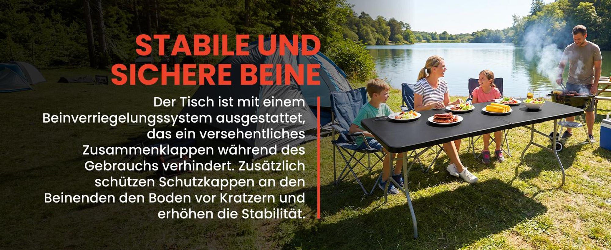 Klapptisch Campingtisch Garten Tragegriff klappbar 180cm Camping Gartentisch Schwarz Party Tisch
