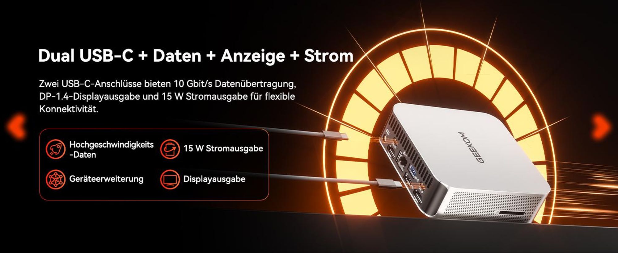 GEEKOM A7 Mini PC, AMD Ryzen 7 7730U, 32GB RAM, 500GB SSD, bis 64GB+4TB, vorinstalliertes System, Dual 2,5G LAN, Wi-Fi 6E, BT 5.4, 4 Modi, SD-Slot, 8K