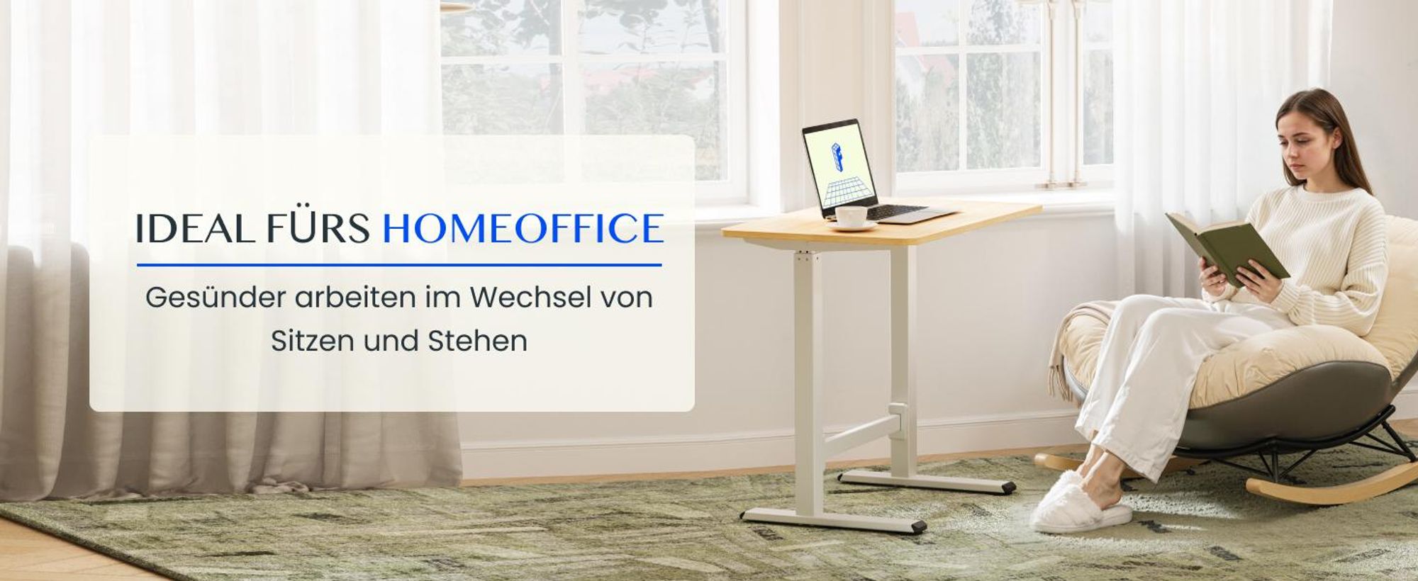 FLEXISPOT Gasfeder Höhenverstellbarer Schreibtisch 80×50 cm – stufenlos manuell verstellbar, Steh-Sitz-Tisch ohne Strom, mobil mit Rollen (Ahorn)