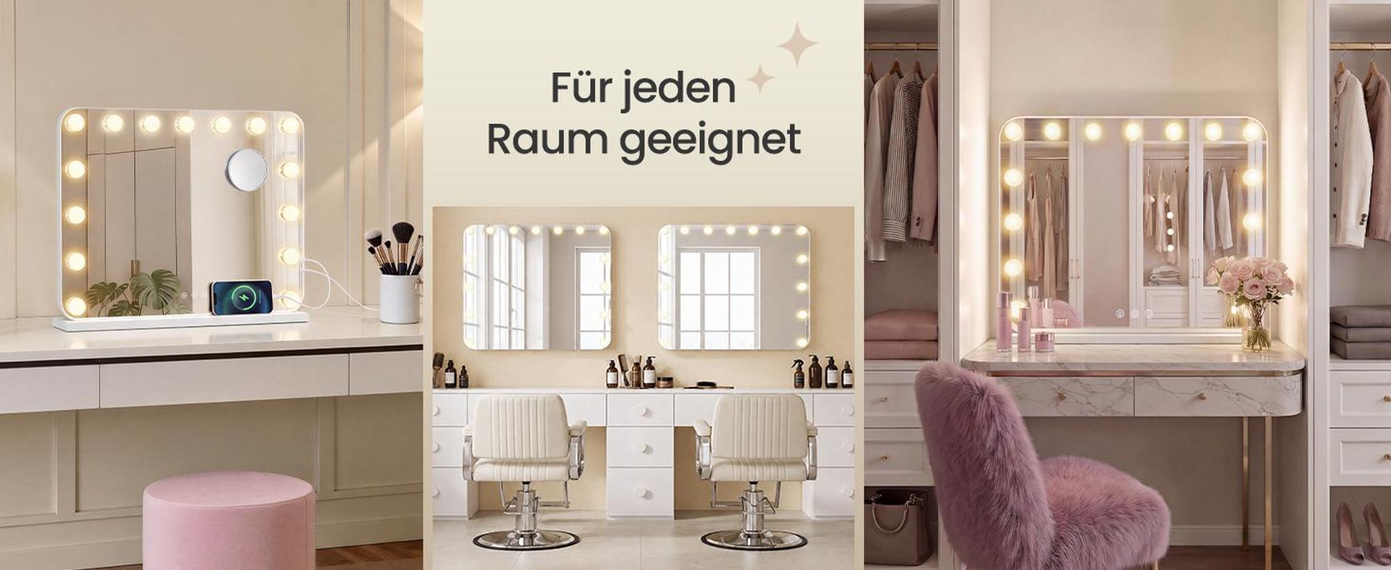 SONGMICS Kosmetikspiegel mit Beleuchtung, 15 LEDs, Dimmbar, 3 Lichtfarben, 48 x 58 x 5,7 cm, Weiß