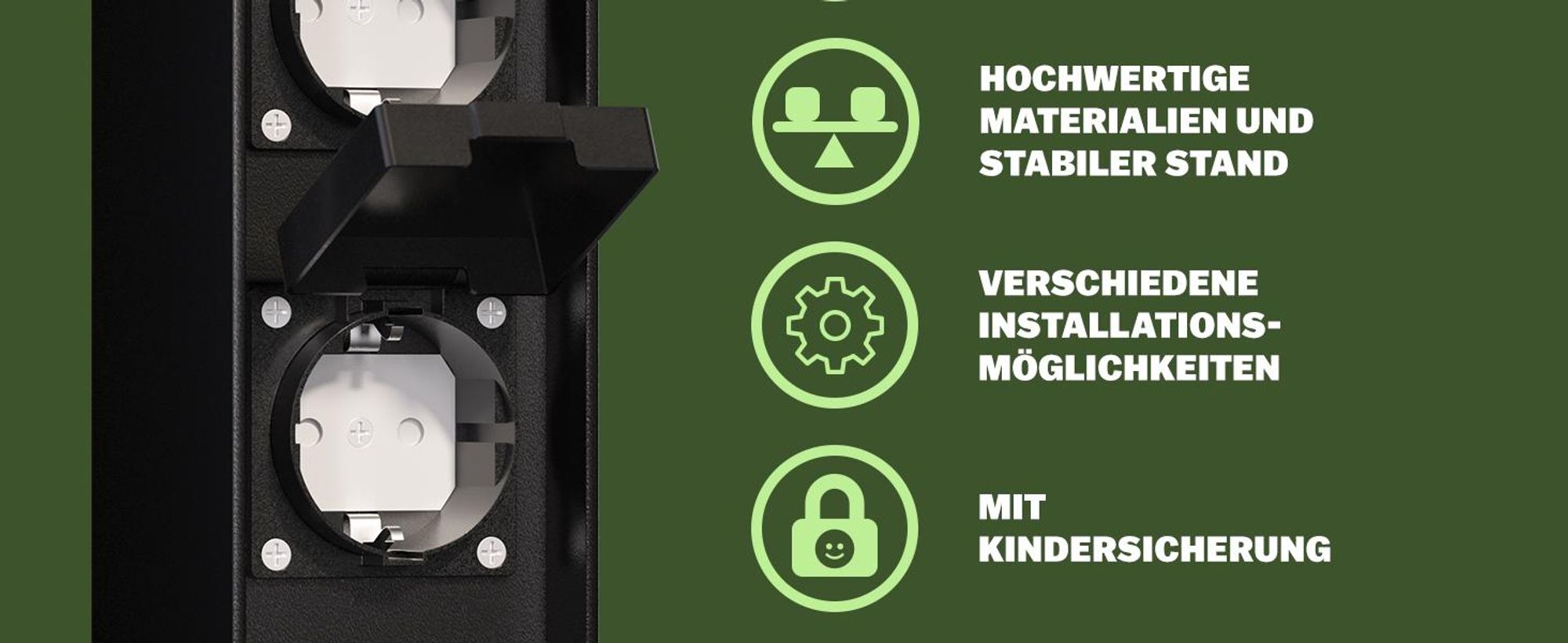 MONZANA® Gartensteckdose 2fach IP44 Metallspieß Garten Außensteckdose Steckdosensäule Mehrfachsteckdose Steckdosenverteiler outdoor Edelstahl Schwarz