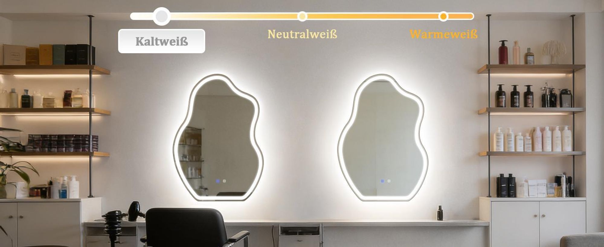 Miroir de salle de bain ZMH avec éclairage asymétrique à LED, 50 x 70 cm, miroir mural, interrupteur tactile, fonction anti-buée, lumière 3000 K et 6500 K, intensité réglable