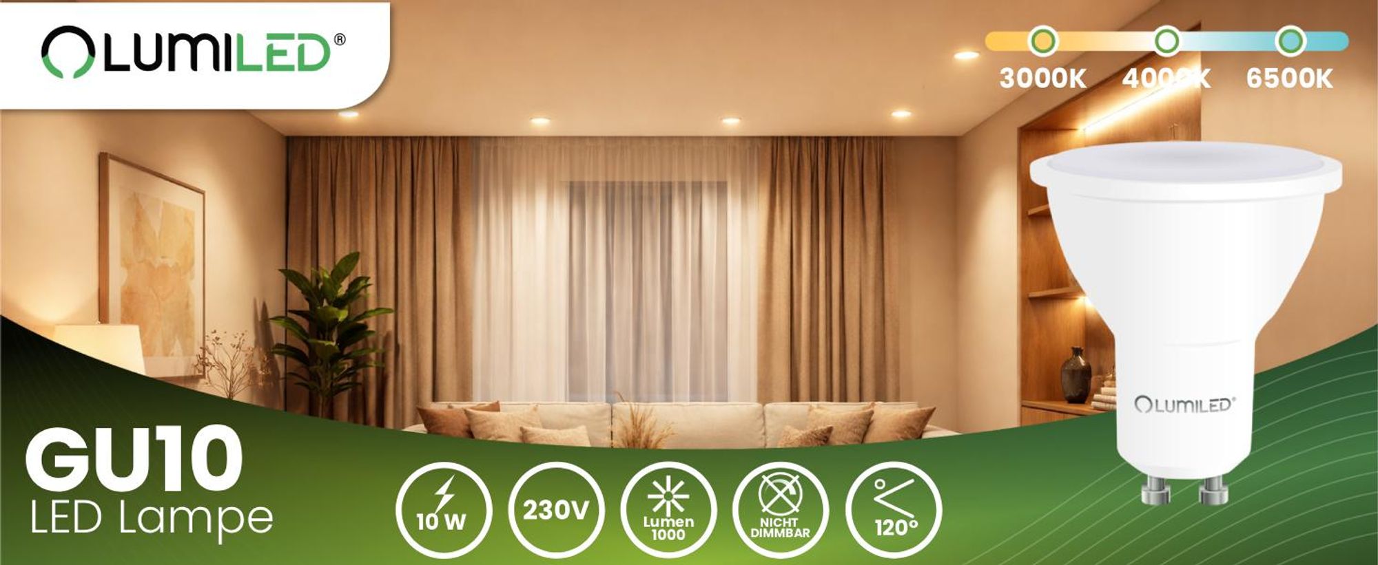 LUMILED GU10 LED Lampe 10W ersetzt 90W 1000lm 3000K Warmweiß Strahler 120° Nicht Dimmbar 10er Pack Energiespar Leuchtmittel Reflektor Spot Reflektorlampen 10 Stück Lampen