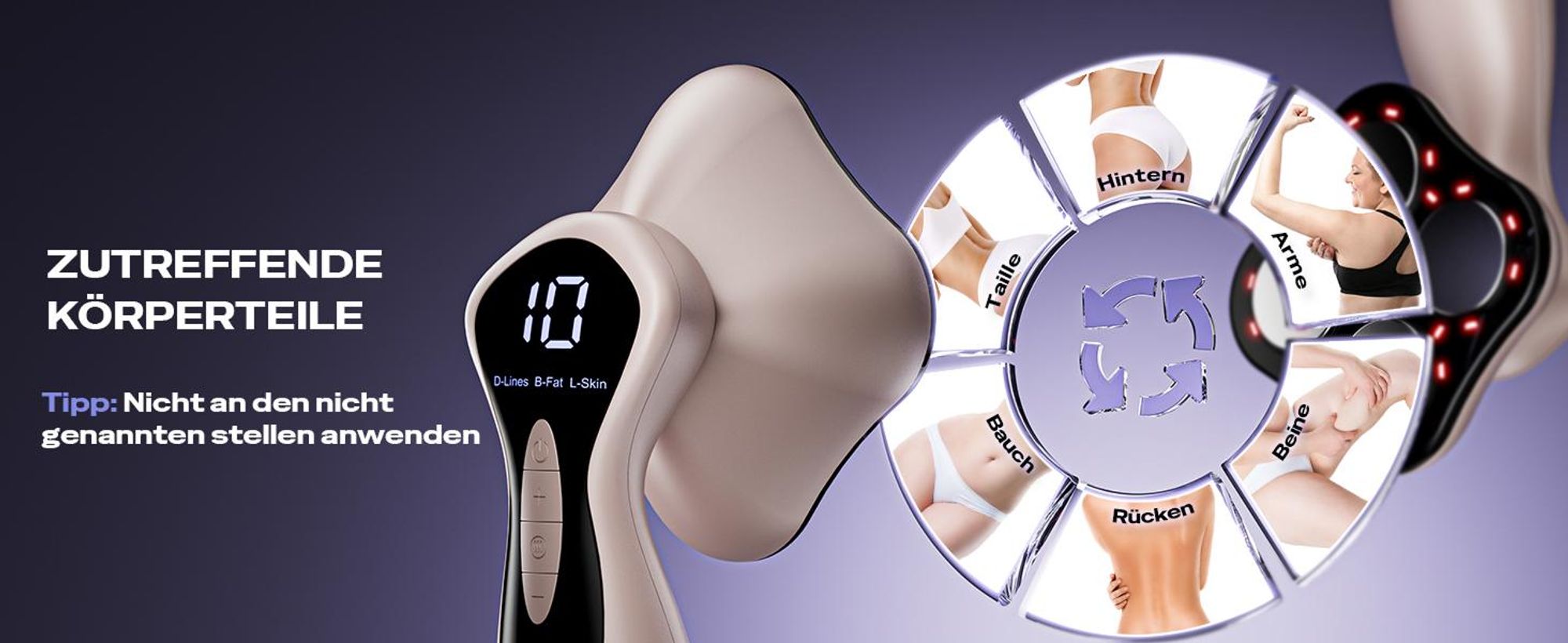 Anti-Cellulite Massager Elektrisch, Hand-Massagegerät gegen Lipödem, Klinisch Erwiesen, mit 6 Massageköpfen, für Bauch, Taille, Arme & Beine (Roségold