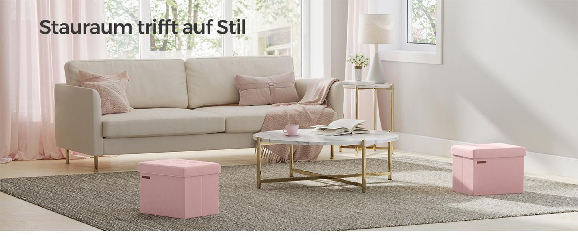 SONGMICS Sitzbank mit Stauraum, klappbare Sitztruhe, Fußbank, 31 x 41 x 31 cm, bis 130 kg belastbar, Pastellrosa