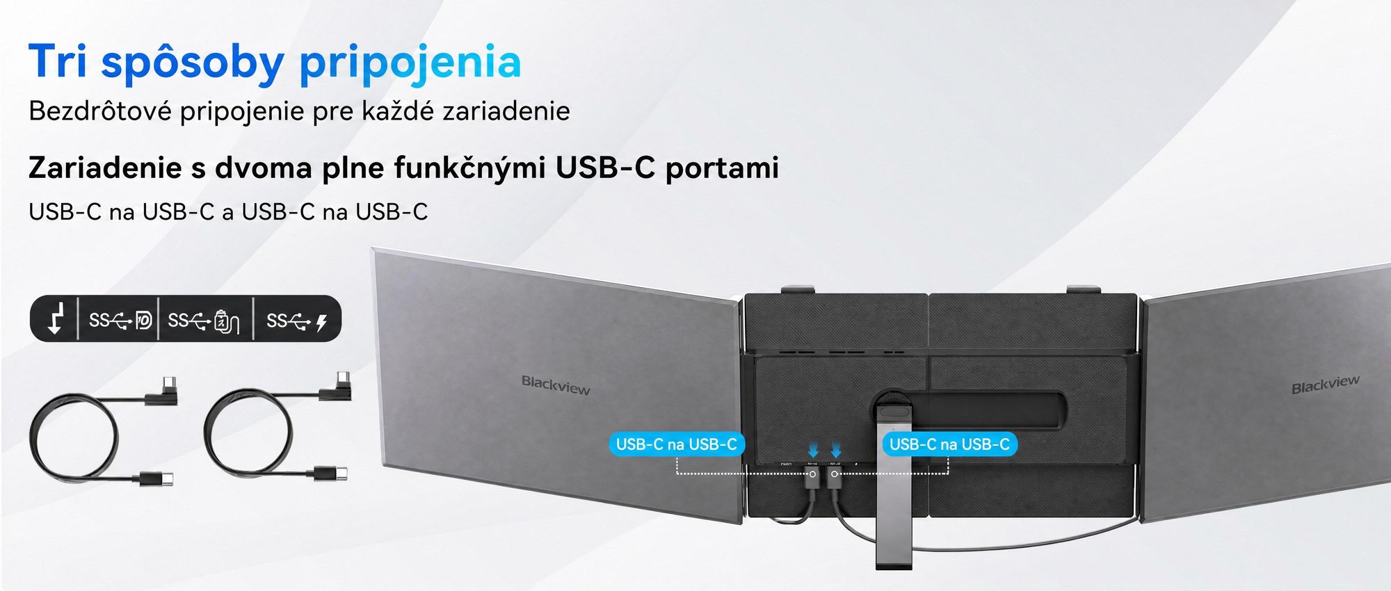 Prenosný monitor Blackview DCM6 14", monitor s dvoma obrazovkami pre notebooky, ultratenký, FHD, pre notebooky s uhlopriečkou 13,3" – 17,3", otočný o 180°, kompatibilný s Windows/Mac/Android