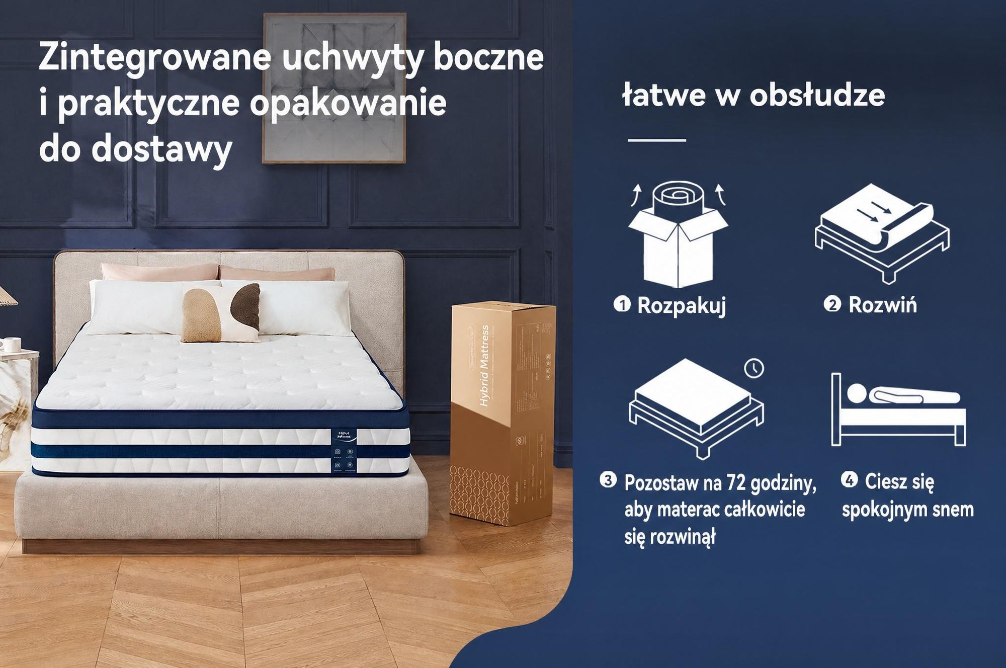 Materac 90x200 26 cm z zintegrowanym topperem, 7-strefowy materac kieszeniowy, twardość H3/H4