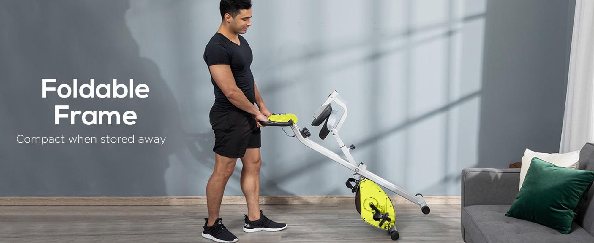 Rower treningowy HOMCOM, składany, magnetyczny, domowy, z monitorem LCD, 8-stopniową regulacją oporu magnetycznego, oszczędzający miejsce rower fitness do domu, żółty + biały